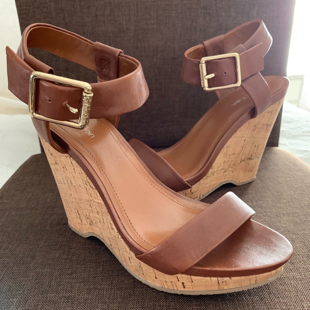 Calvin Klein cork wedge strappy sandals. 8.5